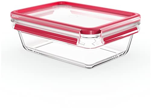 Tefal Masterseal Fresh Verre, Boîte alimentaire rectangulaire, Conservation des aliments, Empilable, Compatible four et congélateur N1041010, Transparent, 1,3 L