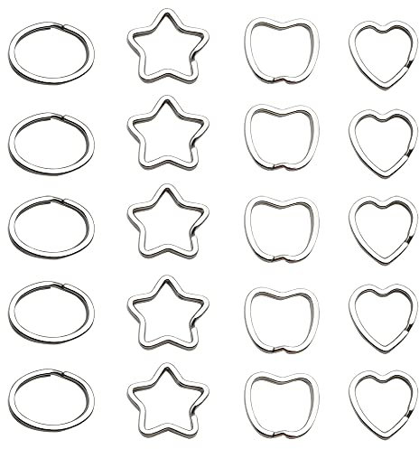 GOIYZTTR Anneaux Fendus en MéTal Anneaux Porte Clef Métal 4 Formes Différentes Porte-clés Faits Maison Anneau Porte-Clés en Forme Cœur Etoile Pomme Ovale