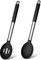 Joyfair 2 Pcs Cooking Spoon, Large Silicone Solid Basting Spoon Set, Non Stick Slotted Kitchen Utensils Set for Serving Mixing Stirring Baking, Heat-Resistant & Dishwasher Safe, Black