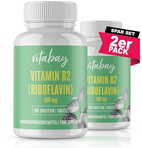 Vitabay Vitamin B2 (Riboflavin) | 400 vegane Tabletten (2er Set) | Hochdosiert mit 100 mg | Laborgeprüft & hergestellt aus hochwertigen Rohstoffen