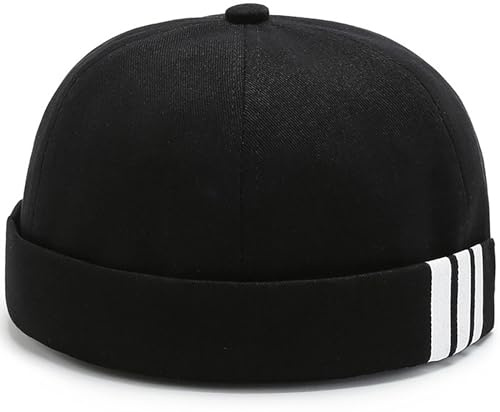 MESU Brimless Docker Cap for Men Sailor Cap Retro No Brim Hat Skullcap Beanie Hat A-Black