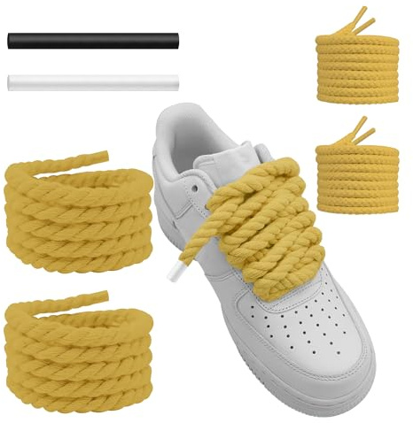 UamGlsob Lacci Corda Per Air Force 1 Sneaker, 15mm Spessi Larghi, Lacci per Scarpe in Cotone Robusto, Stringhe Grossi da Corsa Sportive, Rope Laces (Yellow, 54''/140cm)