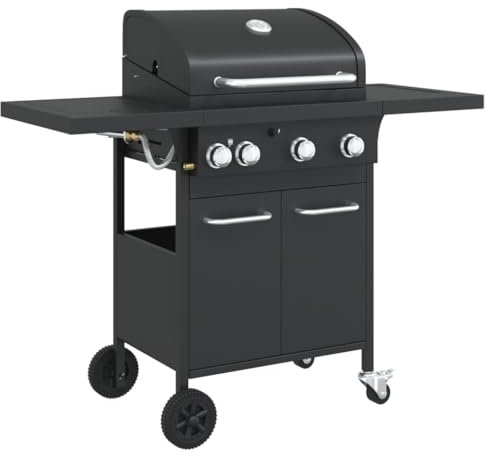 vidaXL Barbecue à gaz avec 4 brûleurs en acier revêtu par pulvérisation noire