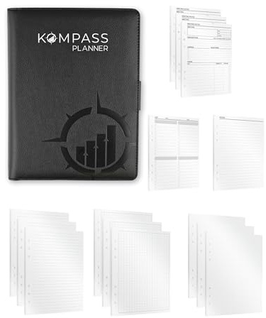 KOMPASS® Refillable A5 Ring Binder | Notebook Set with 360 Inserts | Lined, Grid & Dot Paper + To-Do Lists & Meeting Notes | Refillable Bullet Journal Binder
