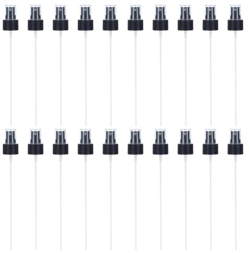 WEBEEDY 20 PCS Spray Bottle Tops Plastic Nozzle Sprayer Head Replacement Reusable Dispenser Spray Nozzle Fine Mist Sprayer Pump Caps for Cosmetic Perfume Essential Oil(24mm Caliber,Black)