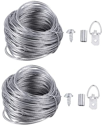 NUOBESTY 2 Ensembles Ensemble De Crochet De Corde Métallique Cintres Pendaison Fils Acier Kits De Suspension De Tableaux Kit De Suspension Photo Avec Fil Kit De Suspension De Cadre