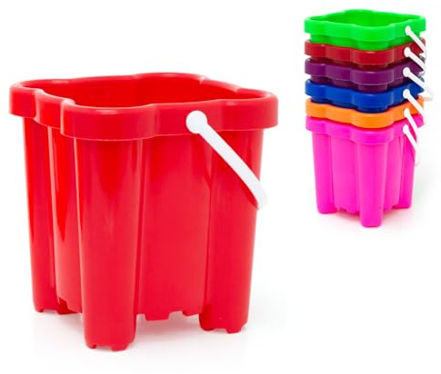 6-Pack Childrens Sandcastle Buckets | Colourful Castle Mould Buckets for Kids | Sturdy Beach & Sandpit Toys with Handle - 16cm