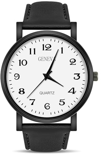 OFFCUP Armbanduhr Herren, Analog Quarz Uhr für Männer Uhren Minimalist Herrenuhr mit Lederarmband und Großem Zifferblatt, Klassische Business Leicht zu Lesen