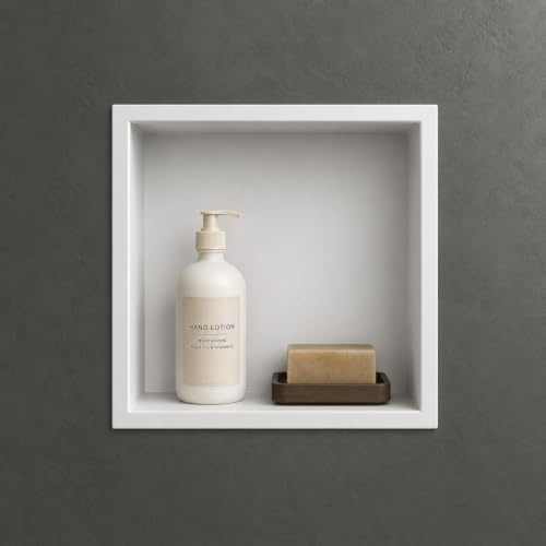 Mai & Mai Shower Niche Stainless Steel Recessed Wall Storage Shelf Insert | Recessed Bathroom Shelf for Shampoo and Shower Essentials, Integrated Wall Storage Insert, White, 30x30x8.3 cm