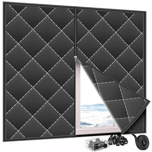 Rideaux Isolant Thermique pour Fenêtres Rideaux de Isolation Épaississant d'hiver en Coton pour Isolation Seule 70x195cm Kits d'isolation pour Balcon Salon Extérieure(Noir,120x120cm)