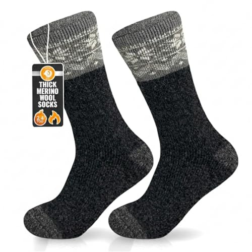 Towelogy Men’s Merino Wool Hiking Socks 2.4 TOG | Thermal Ultra Warm Boot Sock for Hiking, Walking, Trekking in Winter | UK 6–11 (Black)