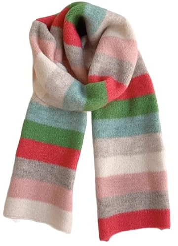 Kashmirscarf， Stickad ullhalsduk for kvinnor, flerfärgad, 150x20cm(Pink Khaki)