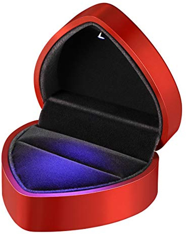 VOSAREA LED-Ringschatulle, Antrag, Verlobungsring, Herzform, Ohrringe, Schmuck, Ringschatulle für Jahrestag, Valentinstag, Hochzeit (rot)
