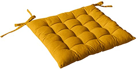 Enjoy Home, Cuscino per sedia trapuntata, cotone certificato Oeko Tex, colore senape, dimensioni: 38 x 38 cm, quadrato e reversibile, attacco per notizie, ideale per una seduta confortevole
