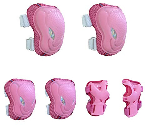 Protective Knee Pads Set 6 Pack Protective Gear Set with Knee Wrist Elbow Safety Pad kit for Kid Children Teenager Skating, Cycling, Skateboard, Rollerblading, Scooter, BMX (Pink)