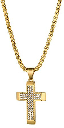 JewelryWe Bönhalsband herr korshänge med zirkon, Smycken, Rostfritt stål, Zirkon