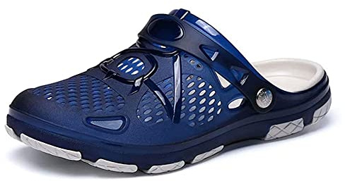 Mens Clogs Garden Shoes Breathable Beach Kitchen Hospital Sandals Slip-on Summer Slippers Lightweight Blue Size 44 EU (9 UK)