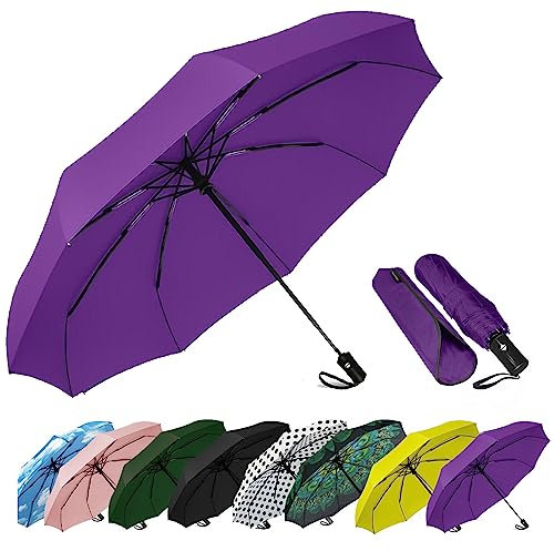 SIEPASA Parapluie de voyage compact, coupe-vent, automatique et pliable, parapluie portable pour femmes, hommes et adolescents, petite taille (violet)