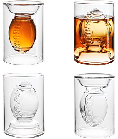 40YARDS vasos de chupito de fútbol americano/copas/vasos de espresso (4 piezas) - Se pueden rellenar por ambos lados: 2 cl y 4 cl de volumen