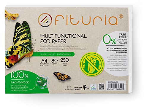 Papel Reciclado A4 de 80gr, 250 Folios 100% Fabricado Reciclado, Paquete de Papel de Hojas DIN A4, Color Natural Apto para Impresora Laser e Inkjet - Ofituria (250 hojas)