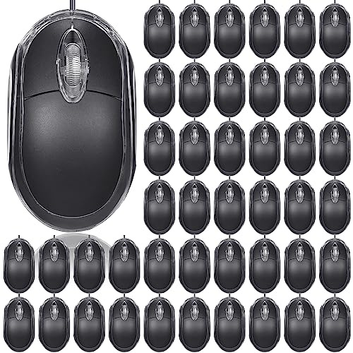Xuhal 50 Pcs Black Wired USB Computer Mouse Bulk, 3 Button Corded Gaming & Office Mouse, 1000 DPI Optical, Plug & Play, Compatible with MacBook, PC, Laptop