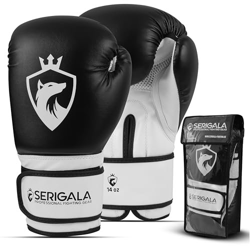 Serigala Boxhandschuhe mit idealer Stabilität und Schlagkraft - Punching Handschuhe für Boxen, MMA, Muay Thai, Boxsack Training und Sparring - Inklusive Tasche schwarz/weiß 10 oz