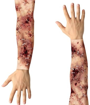 FIESTAS GUIRCA | Set 2 Mangas Tela Efecto Brazo Cosido (Tatuajes y FX) - Accesorio de Maquillaje Efecto Sangre para Niños y Adultos- Multicolor