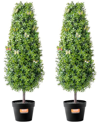 VEVOR Albero di Bosso Artificiale Topiario, 91,4 cm Altezza, 2 Pezzi, Alberi di Bosso Finti, Pianta Artificiale Verde con Foglie, Vaso, Decorazione, Set di Verde con Protezione UV per Arredamento