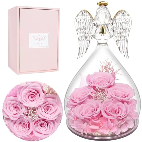 Miofula Rosa Stabilizzata Angelo Festa della Mamma Idee Regalo Mamma Nonna,Rose Stabilizzate Regalo Donna Compleanno,Rosa Eterna Regali Anniversario per Lei,Fiori Stabilizzati Regali Festa della Mamma
