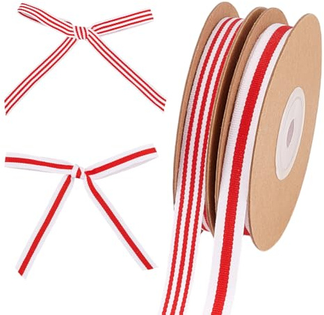 PH PandaHall 18.3m Ruban à Rayures Rouges et Blanches 2 styles 10mm Rubans en Tissu pour Emballage de Cadeaux Sapin de Noël Artisanat Couture Décoration de Fête à Domicile Mariage