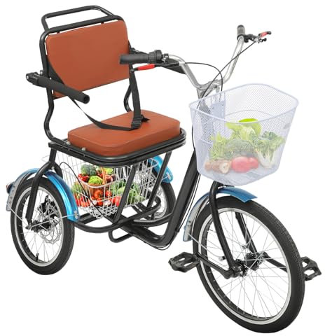 LENDISIY Dreirad für Erwachsene, 3 Räder Senioren Dreirad mit Rückenlehne & Korb, 220,46 lbs Belastbarkeit, Wodurch EIN Überschlagen oder Zurückkippen (Schwarz)