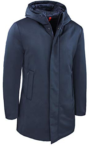 Evoga Giubbotto uomo invernale casual giacca lunga piumino Parka (IT, Testo, M, Regular, Regular, Blu con bottoni)