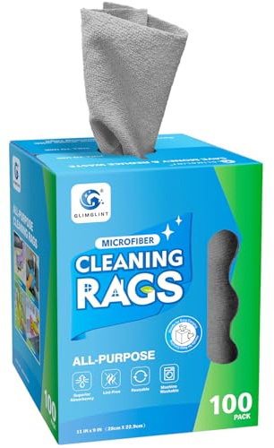 GLIMGLINT Microfiber Cleaning Cloth, 100 Pack Cleaning Rags, Lint-Free, Ultra Absorbent Reusable Paper Towels for Home, Kitchen, Car, Garage or Shop, Microfiber Rags, 11 x 9, Grey