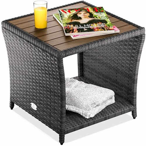 Casaria® Tavolino in Legno Polyrattan Acacia 45x45x40cm Carico Max 80kg Tavolo da Esterno Giardino Arredo Balcone Mobili Outdoor