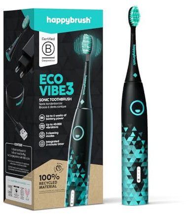 happybrush® Schallzahnbürste Eco Vibe 3 – Die Höhle der Löwen – TESTSIEGER – Elektrische Zahnbürste mit 6 Wochen Akku – Ultraschall Zahnbürsten – Black/Mint