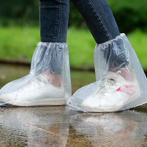 10 Pairs Disposable Waterproof Shoe Covers for Rain - Plastic Rain Shoe Covers - Non-Slip Indoor Outdoor Rain Cover for Shoes,Plastic Overshoes for Men Women -Water Proof Boot Protector – Clear-L