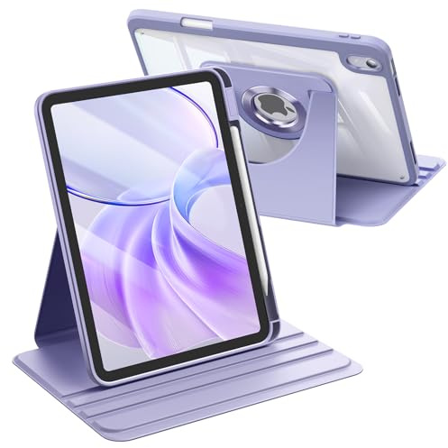 Fintie roterande fodral för iPad (A16) 11/10. Generation 2025/2022 med pennhållare – 360 graders vridbart skyddsfodral med transparent akrylbaksida, stötsäker ram, automatisk vaktning/sömn, lila