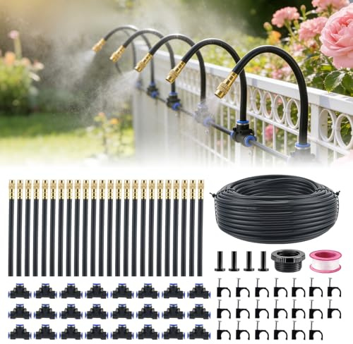 360° Curved Garden Automatic Irrigation System, Arrosage Automatique Pour Jardin avec 24 Buses Réglables, Kit de Système d’Irrigation pour De Plein Air Garden, Yard, Lawn(30M)