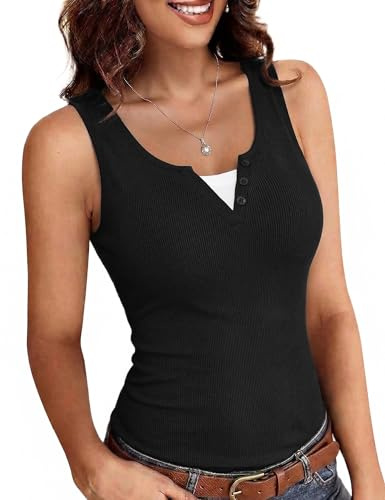 Totatuit Tank Top Débardeur Col V Sans Manches Ajusté Côtelé Haut Basique