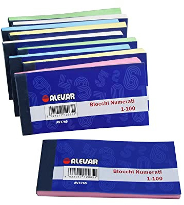 Alevar Blocchetti Numerati da 1-100, Formato 5,8 x 12 cm, 10 per 5 Colori: Azzurro, Giallo, Verde, Rosa, Bianco, Confezione da 50 Pezzi