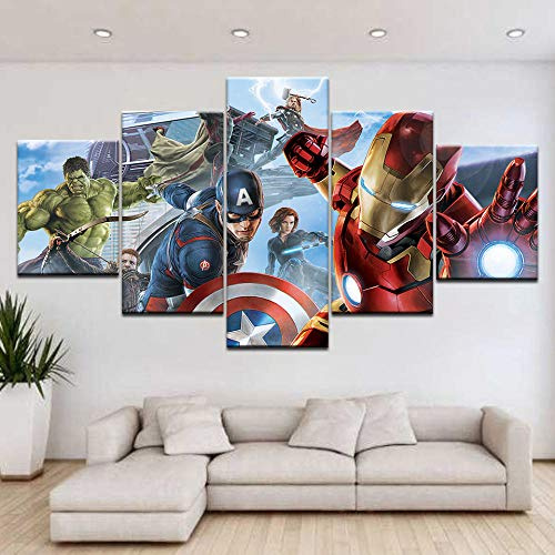 Gmoope Quadro 5 Pezzi Stampa su Tela Stampe da Parete Avenger Superhero HD Poster Stampato Dipinto Modern Home Decorazione Pronto da Appendere
