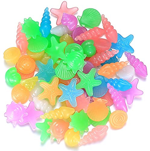 wokery 150 Pcs Glowing Pebbles, Glow in the Dark Stones Rocks Conch Shells Starfish, Colorful Luminous Cobblestones, Decorative Gravel Pebbles Stones Rocks for Aquarium Fish Tank Garden Decoration