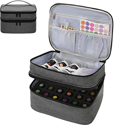 KGMCARE Sac à huile essentielle pour 30 bouteilles (5 ml - 15 ml), sac à double couche d'huiles essentielles, organisateur de voyage, sac de transport pour huiles essentielles et accessoires, gris,