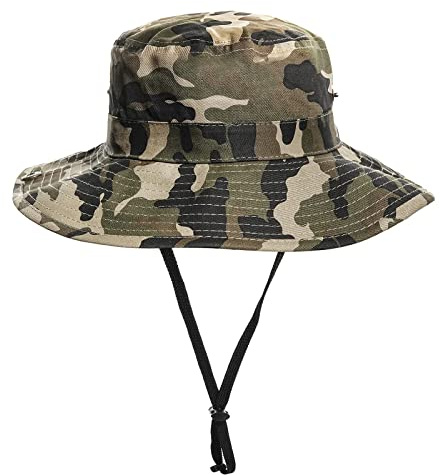 Korhleoh Sombrero Safari para niños Sombrero de pesca de tesa ancha UPF50+ Sombrero de sol para niños, Camufar., 7-14 anni