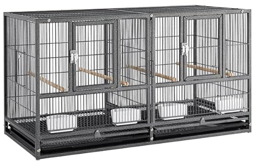 Abician Cage à Oiseaux Large Empilable Cadre en Métal Cage d’élevage Divisée pour Petits Oiseaux Pinson Canaris Perruches 95,5 x 45,5 x 52,5 cm Noir
