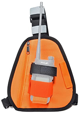 UAYESOK Förstorad radiohållare påse bröstsele Walkie Talkie hölster väska fodral fram midjeväska väst rigg med nylonrem för Motorola Baofeng Icom Yaesu Midland President tvåvägsradio (orange)
