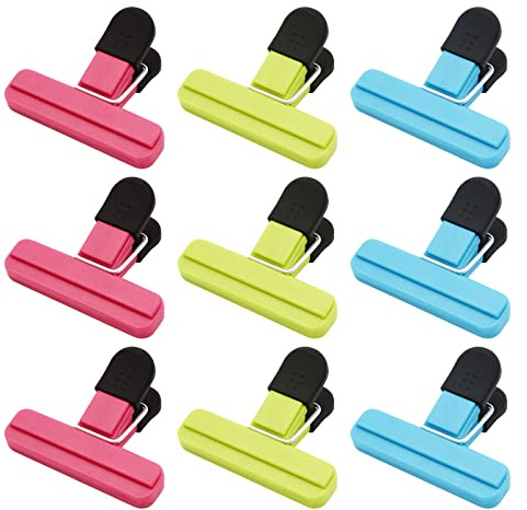 Hongtellor bag clips for Food Storage,9 Pcs Kitchen Storage Clip,Airtight,3 Colours Sturdy Sealing keeping fresh Plastic Home, and Office, Blue,green,red
