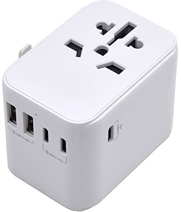 Ewent Reseadapter över hela världen, universell reseadapter, universell nätadapter med 2 USB och 3 Type-C-portar, resekontakt för Tyskland, England, USA, Australien och över 224 länder, barnskydd