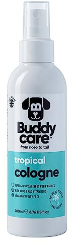Buddycare Hund-Cologne – Tropical – Erfrischendes und tropisch duftendes Hunde-Parfüm – Erfrischt zwischen den Hundewäschen (200 ml, 1 Stück)