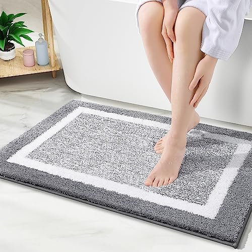 smiry rutschfeste Badezimmerteppich, Super Weich Saugfähig Badematte Waschbar Badteppich Flauschiger Duschvorleger für Badezimmer Mikrofaser Badvorleger Badematten- 60x90 cm, Grau